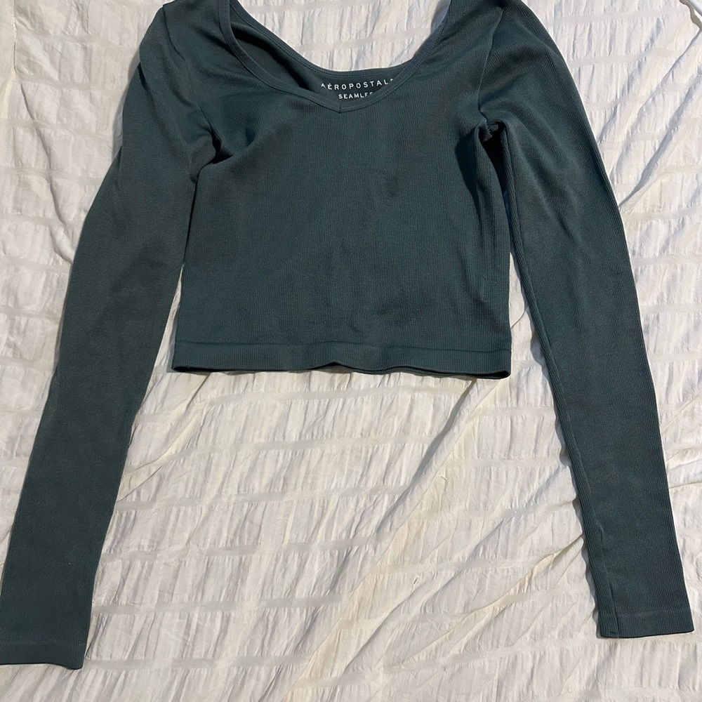 Aeropostale Green Fitted Crop Blouse